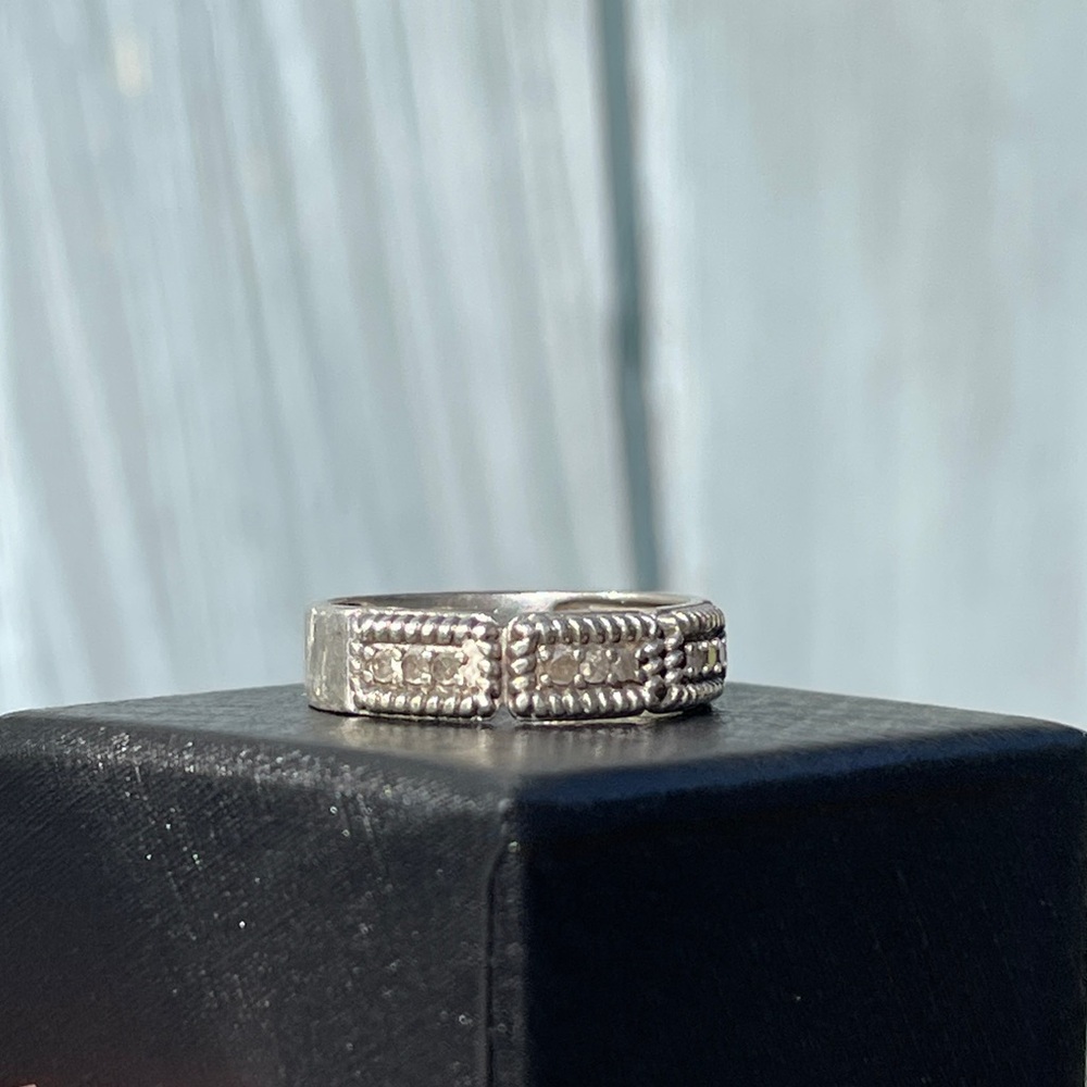 Vintage 925 Silver diamond ring band signed by designer SJ - Picture 12 of 13